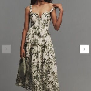 Anthropologie Floral Green and White Dress